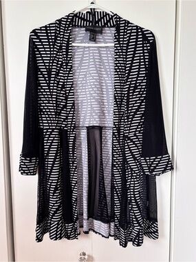 Frank Lyman Black White Open Front Cardigan Size 14 Made in Canada
